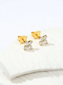 1雙925銀&鍍金&人造水晶花形耳釘,時尚百搭珠寶禮物,適合女性 - 金色 - 查看 5