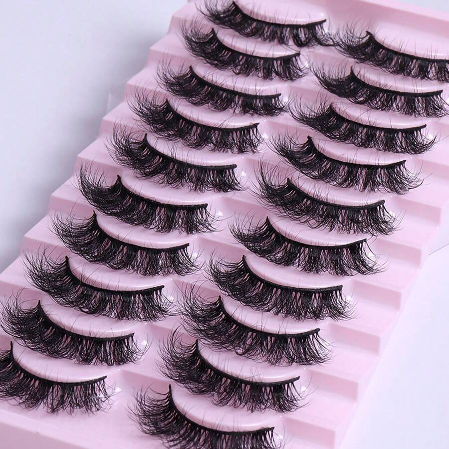 10 Pairs Fluffy Lashes Thick Eyelashes Strips Round Long Thick Fake