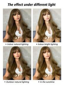 HAIRCUBE 28 英寸长棕色假发，带刘海，卷发，合成假发，女士假发，适合派对日常使用 - 棕色 - 查看 7