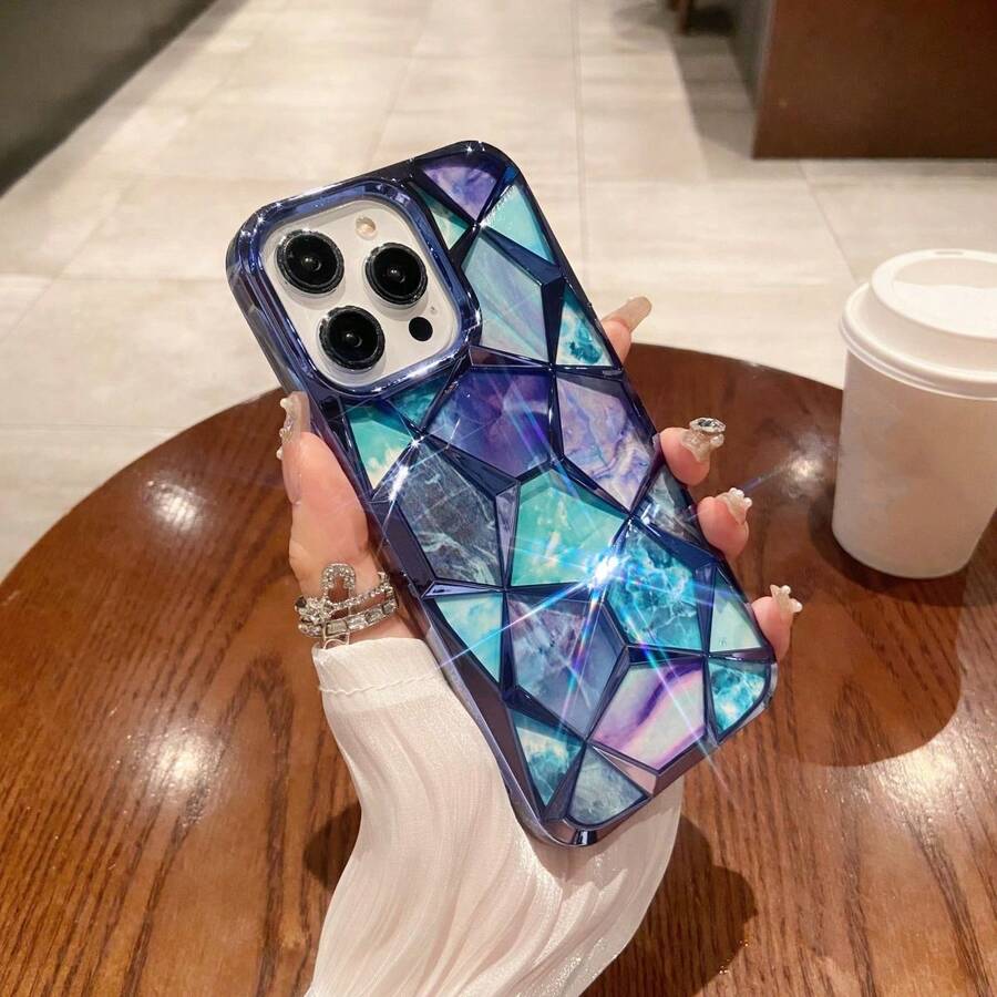 Estuche De Teléfono Con Diseño De Mármol Y Guijarros Compatible Con Iphone - Azul - Ver 1