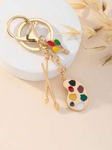 1個創意diy畫筆和畫板設計的汽車鑰匙扣,新穎的藝術禮物,適合學生/學童/藝術生活愛好者 - 金色 - 查看 5