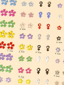 36pairs/Set European And American Style Flower Shaped Drop Oil & Rhinestone Decor Earrings In Random Color For Daily Wear - Multicolor - View 4