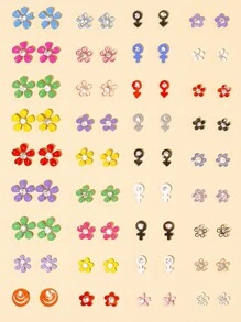 36pairs/Set European And American Style Flower Shaped Drop Oil & Rhinestone Decor Earrings In Random Color For Daily Wear - Multicolor - View 1