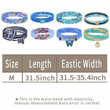 8入組/套31英寸可伸縮女性腰珠鏈,非洲彈性肚子珠彩色珠編腰飾珠寶配件女士身體鏈81cm,藍色 - 藍色 - 查看 6