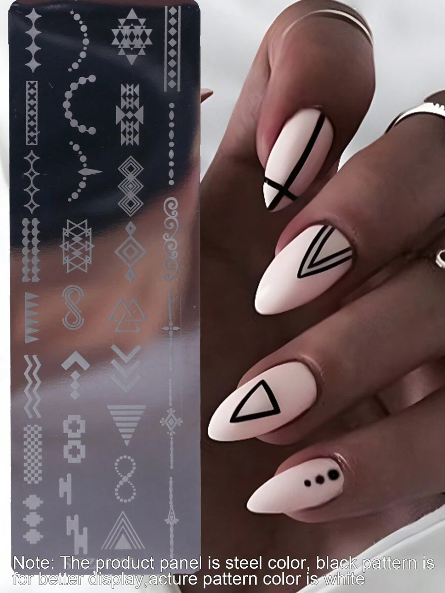 FULL BEAUTY Simple Geometric Line Nail Art Stamping Plate Stamp Stencil Printing Manicure Tool - Silver - View 1