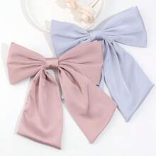 2pcs/Set (Blue & Pink) 10 Inch Big Satin Hair Bows With Long Silk Ribbon For Girls, French Style Hair Clip, Ideal For Bride And Wedding Event - Pink - View 1