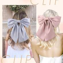 2pcs/Set (Blue & Pink) 10 Inch Big Satin Hair Bows With Long Silk Ribbon For Girls, French Style Hair Clip, Ideal For Bride And Wedding Event - Pink - View 4