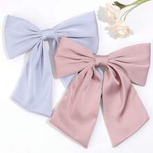 2pcs/Set (Blue & Pink) 10 Inch Big Satin Hair Bows With Long Silk Ribbon For Girls, French Style Hair Clip, Ideal For Bride And Wedding Event - Pink - View 6