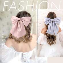2pcs/Set (Blue & Pink) 10 Inch Big Satin Hair Bows With Long Silk Ribbon For Girls, French Style Hair Clip, Ideal For Bride And Wedding Event - Pink - View 5