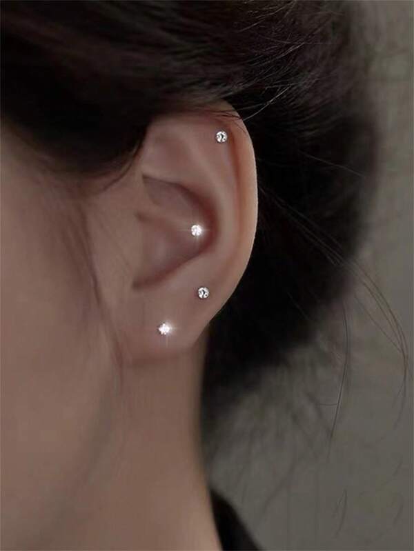 1 Pair S925 Sterling Silver Small And Exquisite Colored Small Drilling Ear Piercing Earbone Stud Earrings Unisex Party Jewelry Fine Jewelry