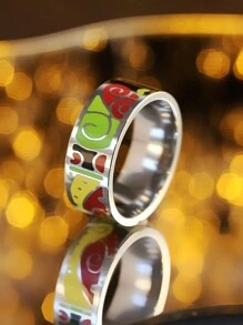 1 件时尚不锈钢彩绘戒指，百搭戒指，男女情人节礼物，妈妈，母亲，母亲节，礼物 - A40 - 查看 18