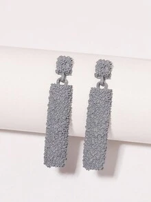 1pair European And American Vintage Alloy Textured Semi-Cylindrical Earrings For Women, Holiday Gift, Daily Wear - Grey - View 1