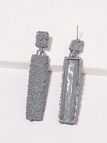 1pair European And American Vintage Alloy Textured Semi-Cylindrical Earrings For Women, Holiday Gift, Daily Wear - Grey - View 4