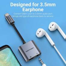 VENTION USB C To 3.5mm Headphone And Charger Adapter, 2-In-1 USB Type C To Aux Audio Jack Adapter With 30W Fast Charging Dongle Cable Compatible With IPhone 15 Pro Max, Samsung S23/S22/S21, IPad Pro, Pixel - Grey - View 8