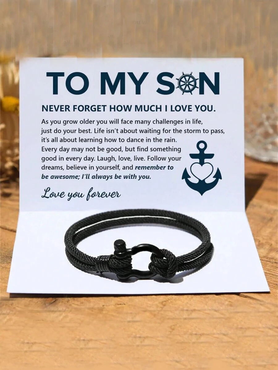 1 件手工編織手鍊,帶不銹鋼馬蹄扣,適合我的兒子/孫子 - 多色 - 查看 1