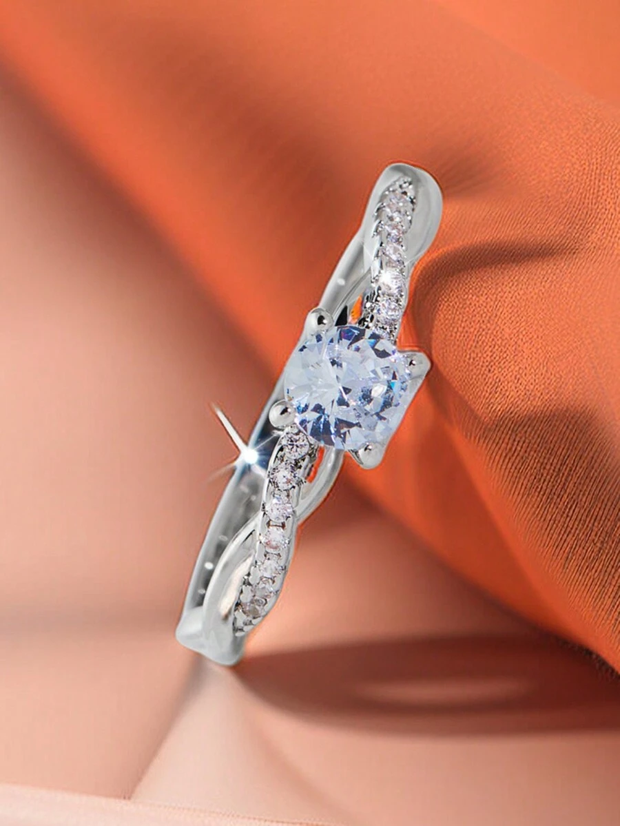 1入時尚精美的圓形立體氧化鋯戒指,適合作為情人節禮物或訂婚/結婚戒指贈送給女性 - 個性 - 查看 1