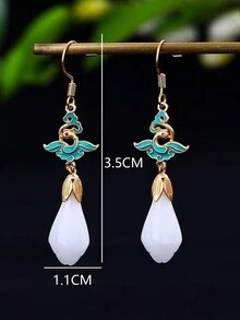 1對女士優雅可愛的花卉琺瑯勾式耳環,附翡翠,適合日常佩戴或送禮 - 小天鵝玉石耳環 - 查看 4