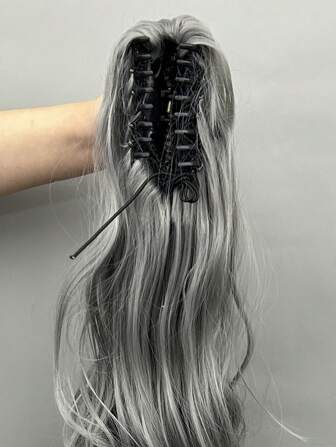 Extensiones De Cola De Caballo De Garra De Marrón Castaño De 20-22 Pulgadas De Largo Con Onda Natural De Fibra Sintética Resistente Al Calor, Para Uso Diario De Mujeres