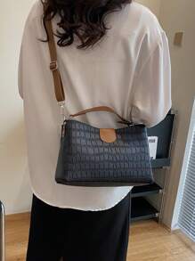 1pc Stitching Pu Leather Large Capacity Magnetic Closure Fashion Handbag Suitable For Women Daily Use - Multicolor - View 2