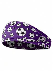 1 件裝女款彈性足球運動印花頭帶,時尚吸汗頭飾 - 彩色 - 查看 9