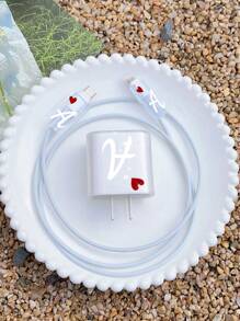 Transparent Glitter Heart Protective Case Compatible With Apple Charger Head (18w & 20w), Soft Shell