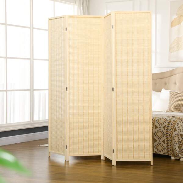 HOMCOM HOMCOM Paravent en bois 4 panneaux 180 x 180 cm séparateur de pièce closion de séparation pliable pour chambre à coucher maison intérieur