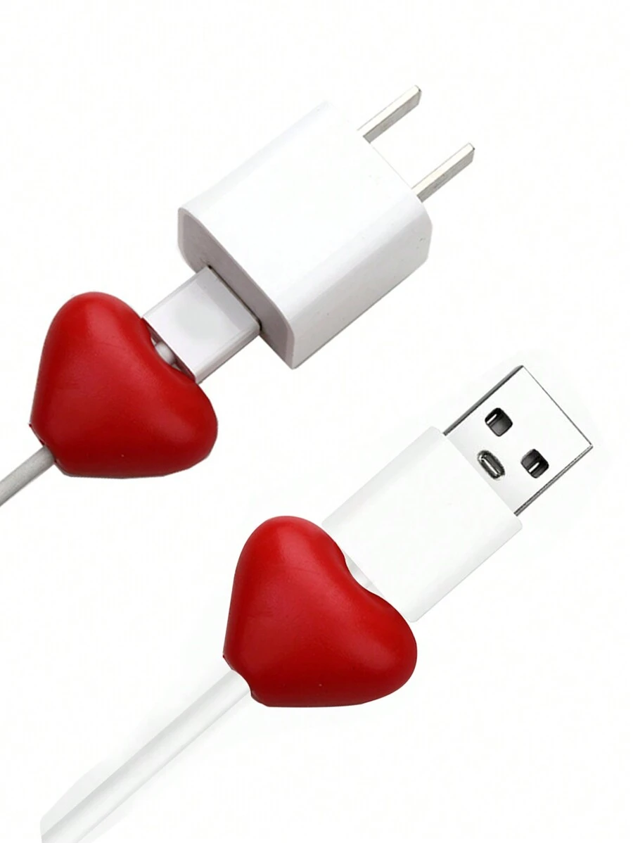 Usb充電器保護套,裝上可愛的心形保護外套,通用數據線保護器線圈 - 紅色 - 查看 1