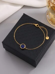 不鏽鋼 18k 金和藍色 K9 水晶和鑽石裝飾手鍊,高端禮盒,七種顏色可供選擇,適合生日禮物、商務禮物、派對佩戴等。 - 5#金色K9料寶藍鑽石 - 查看 1