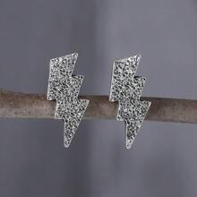 1對女式時尚復古閃電形耳環,仿舊質感,適合日常佩戴或節日裝扮 - 復古銀色 - 查看 1