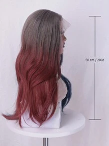 欧美时尚长中分红蓝波浪卷发纤维蕾丝前假发 - 藍色 - 查看 4