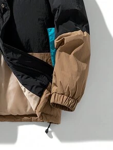 Men's Winter Sports Dopamine Color Block Zipper Padded Coat, Gym Clothes - Blue - View 4