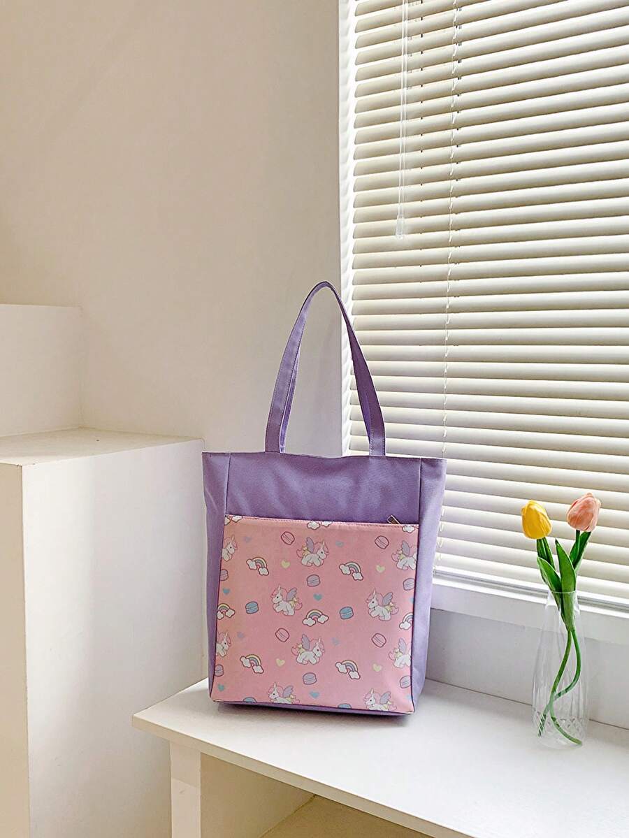 女孩的卡通独角兽印花书包单肩手提包 - 彩色 - 查看 1