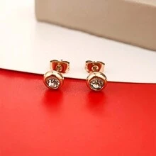 1pair Stainless Steel Faux Pearl Stud Earrings Featuring Hollowed Flower Design, Sparkling Round Rhinestone & Bubble, Rhinestone Setting, Perfect For Women's Daily Wear - AEE-006 Round Diamond Bubble - View 1