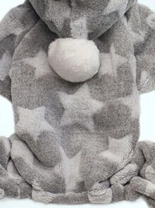 1pc Cat & Dog Coral Fleece Star Hooded Jumpsuit, Thickened And Warm Pet Homewear - Grey - View 4