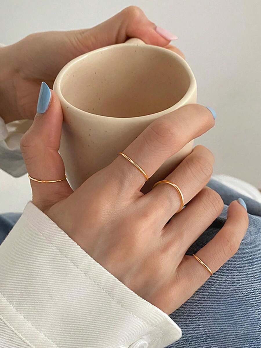 BALMORA 1 PC Tối Giản & Thời Trang Phong Cách Ins Bạc S925 Dây Vòng Vòng Cho Nữ, Quà Tặng - Hoa hồng vàng - Xem 1