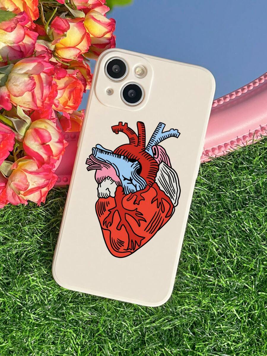1pc Painted Heart Pattern Phone Case Compatible With Iphone - Multicolor - View 1