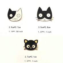 3枚装可爱猫咪系列合金徽章别针，男女百搭个性时尚配饰，卡通胸针，卡通徽章，服装配饰别针 - 黑與白 - 查看 2