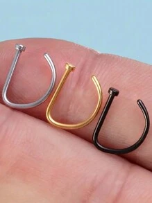 1 件/3 件假穿孔鼻环男士女士时尚金色 D 形朋克无穿孔鼻夹不锈钢饰品 - 銀色 - 查看 1