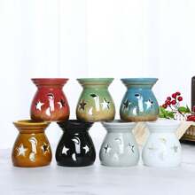 1pc Random Ceramic Incense Burner Aroma Oil Burner, Japanese Style Fragrance Holder With Star & Moon Design - Multicolor - View 2