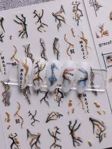 6入組大理石印花及閃粉指甲貼紙 - 彩色 - 查看 4