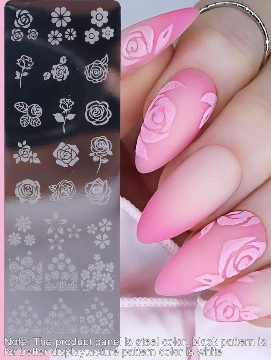 FULL BEAUTY Rose Flower Summer Retro Nail Stamping Template Nail Stencil Nail Stamp Decoration Plate DIY Tool,Nail Supplies,Nail Tools,Nail Art Tools,Back To School,Nails,Nail Tools For Press On Nails