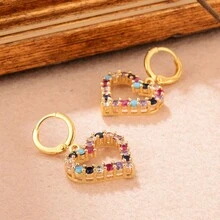 1pair Fashionable Exquisite Women's Copper-Plated Colorful Cubic Zirconia Heart Pendant Earrings - Colorful - View 5