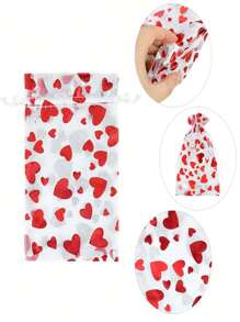 20/50Pcs,Heart Pattern Drawstring Detail Gift Wrapping Bag, Modern Polyester Gift Bag For Party For Wedding Candy Decor Bag - Red - View 5