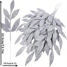 5pcs Artificial Silver Sparkle Leaf Spray, 13.1 Inch High Christmas Winter Wedding Wreath Tree Decoration, Flower Arrangement, Vase Filler, Dining Table Centerpiece - Silver - View 2