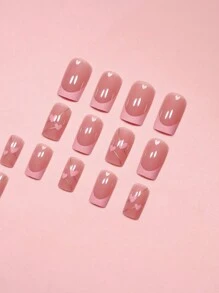 Sanrio 24入組中長款法式粉金線心形指甲文件，配有方頭，果凍膠和指甲推棒套裝，適用於甜美女孩Ins風格自攻指甲美甲工具 - 彩色 - 查看 4