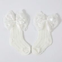 1 件婴儿蝴蝶结头带 + 1 双新生儿可爱中筒袜，婴儿步行袜爱情人节 - 白色 - 查看 3