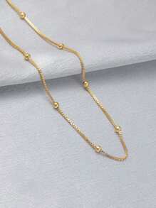 FOREVER QUEEN 925纯银极简圆形珠链项链，简约时尚，精致珠宝礼品 - 金色 - 查看 4