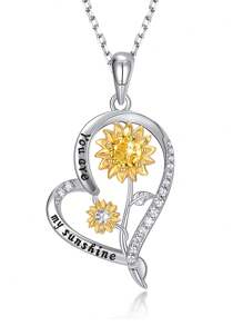 FOREVER QUEEN S925純銀向日葵頸鍊女士心形頸鍊首飾,你是我的陽光吊墜項鍊,夏季珠寶禮物給女孩、媽媽、老婆 - 銀色 - 查看 2