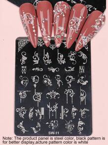 FULL BEAUTY 1pc Flower Pattern Nail Art Template Plate - Silver - View 1