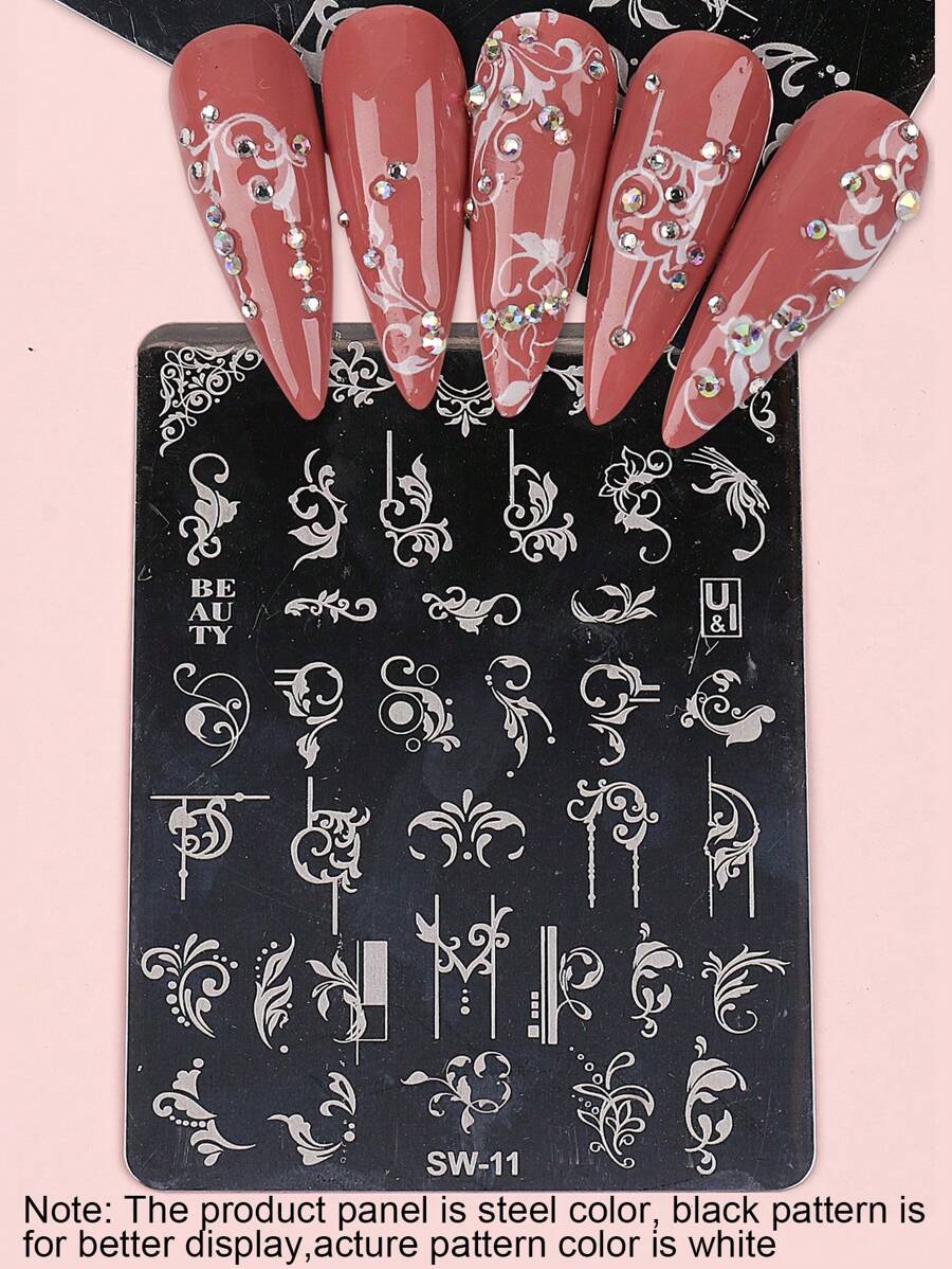 FULL BEAUTY 1pc Flower Pattern Nail Art Template Plate - Silver - View 1